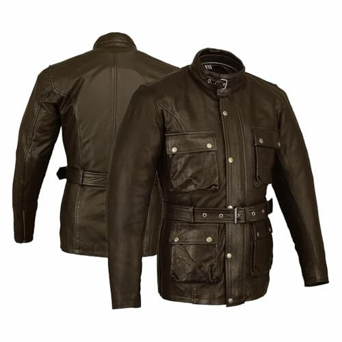 Bikers Gear Australia Classic Vintage Style Waxed Trail Blazer Leather Retro Motorcycle Jacket with CE1621-1 5 Piece Removable Armour
