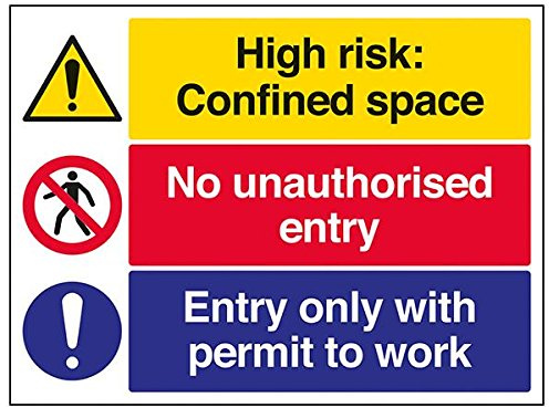 VSafety Signs – 6C025BF-R – Warnschild für Baustelle – starrer Kunststoff – beengter Raum/keine unbefugte Eintragung/Arbeitsgenehmigung – 400 x 300 mm – 3 Stück