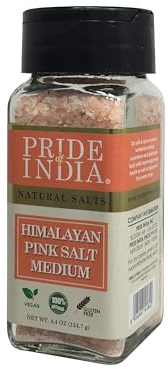 Pride Of India - Sale rosa dell'Himalaya puro - Arricchito con minerali naturali + 84+, setaccio doppio per macinatura media (4,4 once, 124,7 g)
