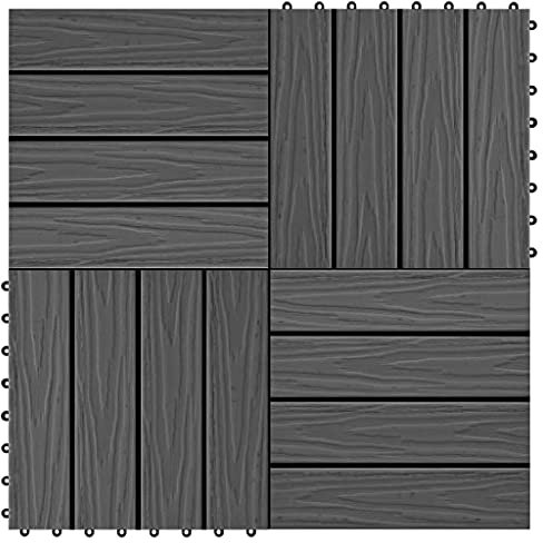vidaXL 11x Baldosa Resina Madera Cuadrada Jardín Terraza Negra Tarima Loseta