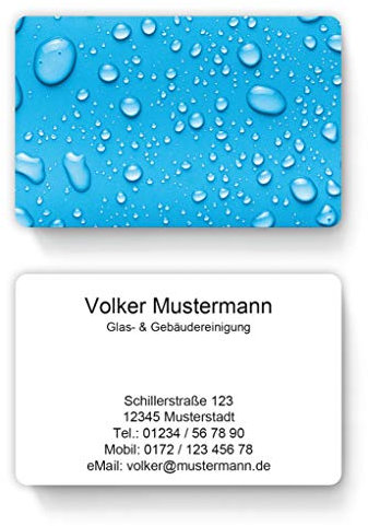 100 Visitenkarten, laminiert, 85 x 55 mm, inkl. Kartenspender - Regentropfen