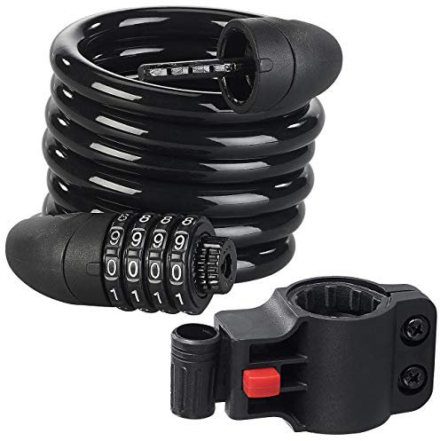 PEARL Fahrradzahlenschloss: Stahl-Spiralschloss mit 4-stelligem Zahlencode, 12-mm-Stahlseil, 1,8 m (Fahrrad-Kabelschloss, Fahrrad-Spiralschloss, Motorrad)