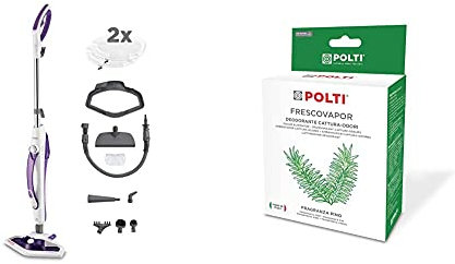 Polti Vaporetto SV440 Double Scopa a Vapore con Pulitore Portatile 15 in 1 con Spazzola Vaporforce, 1500 W, 0.3 L, Raggio & PAEU0285 Frescovapor Deodorante Cattura Odori per Vaporetto