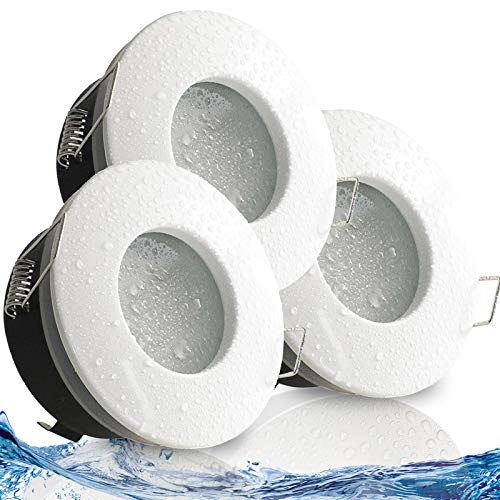 trendlights24 NAU Decken Einbaustrahler rund flach IP65 230V 5W 3er Set | Decken Einbauleuchten, Weiß, ultra flach, 50 mm Einbautiefe, LED Spots, Neutralweiß, 4000k, austauschbar Bad, außen