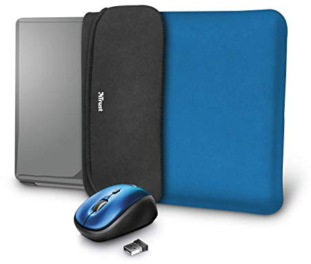 Trust Yvo Set 2-in-1: custodia laptop reversibile e mouse wireless, Blu