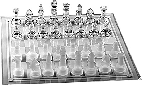 LuckyWish Glas Schachbrett Anti-Bruch Elegante Schachfiguren Schachfiguren Schachset für 2 Spieler ab 8 Jahren