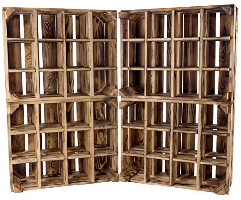 Obstkisten Online 4x GEFLAMMTER FÄCHERSCHRANK - NEU - 50x40x23 cm - Allzweckkiste, Setzkasten, sortiert durch 12 Fächer, ideal für Flaschen, Wein