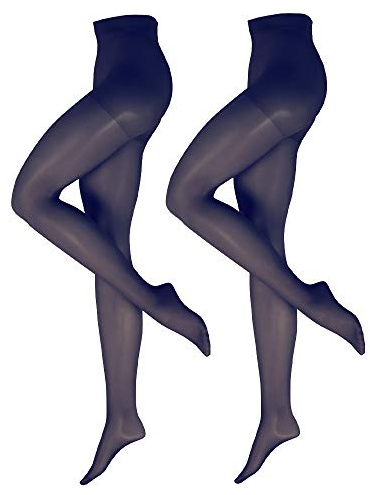 Nur Die 2er Pack Fit in Form 40 DEN starke Stützwirkung semi-blickdichte Fein-Strumpfhose seidig mattee Optik entlastet die BeineKomfortbund Damen, marine, L