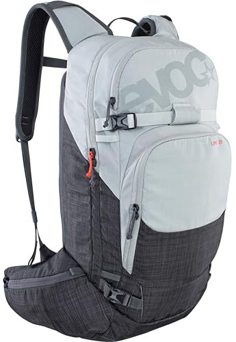 EVOC LINE 20 Tourenrucksack, Skirucksack (NEURALITE SYSTEM, separates Lawinenfach mit Notfallplan, Ski-/Snowboard Befestigungsmöglichkeiten, Hüftgurttaschen, BODY HUGGING), Silber/Karbongrau meliert