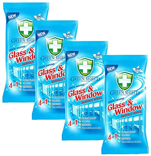Green Shield Glass and Window Surface Wipes 4 Packs of 70 = 280 Wipes