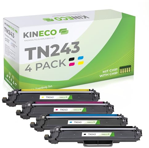 Kineco TN243 TN247 4er Set Toner kompatibel für Brother MFC-L3750CDW DCP-L3550CDW HL-L3210CW HL-L3230CDW MFC-L3770CDW HL-L3270CDW Ersatz für TN-243 und TN247 TN243CMYK Multipack Schwarz & CMYK