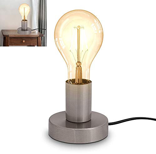 ChaoZan Lámpara de mesa de metal E27, redonda con enchufe e interruptor, Plata Lámpara de Escritorio de Luz del Escritorio para Dormitorio Cafe Oficina Estudio de Luz Nocturna de la Cabecera