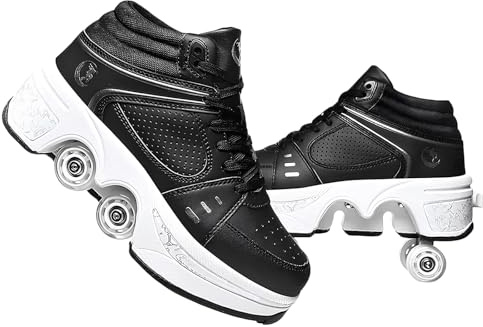 Pinkskattings@ Damen Und Mädchen Rollschuhe Skateboard Schuhe Kinderschuhe Mit Rollen Skate Shoes Rollen Schuhe Sportschuhe Laufschuhe Sneakers Mit Rollen Kinder (Weiß
