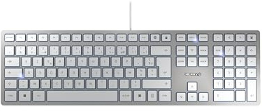 Cherry KC 6000 Slim, Distribución de Teclado Belga (AZERTY), Diseño Ultraplano, con Cable (USB-A), Teclas Silenciosas, Rotulación Duradera, Plateado
