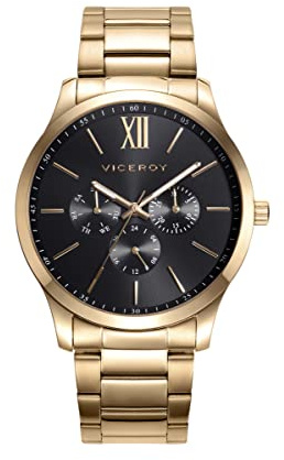 Viceroy Reloj Analógico Hombre de Acero Inoxidable - 43 mm - Movimiento de Cuarzo - Acabado Dorado - 401187