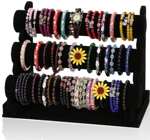 3-stufiger Armband-Halter, schwarzer Samt-Schmuckständer und -Display, abnehmbarer Armbandständer, Schmuckbaum für Uhren-Organisation