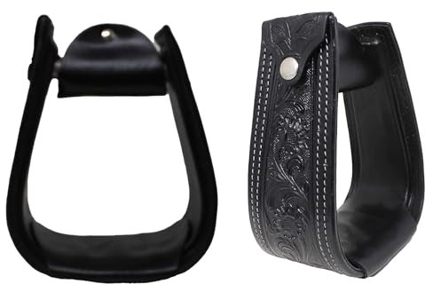 Horse 51173BK Westernsattel-Steigbügel, Leder, Blumenmuster, versetzt, Schwarz