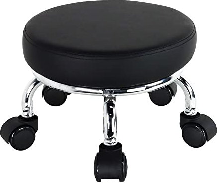 WKWKER Rollsitz PU Leder Niedriger runder Rollhocker Kleiner Hocker mit Universal Drehrollen für Home Office Garage Shop Fitness Sport,H:21.8cm (Schwarz)