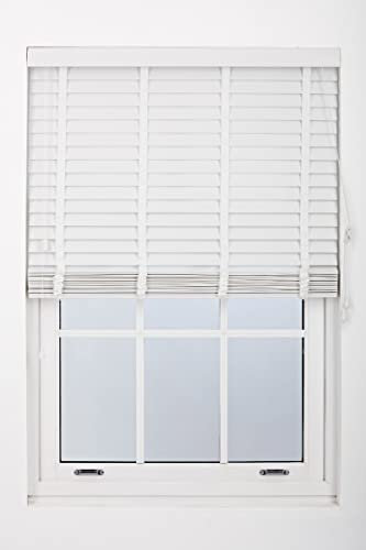FURNISHED Venetian Window Blinds Trimmable 50mm White Faux Wood Blind, 85W x 150H cm