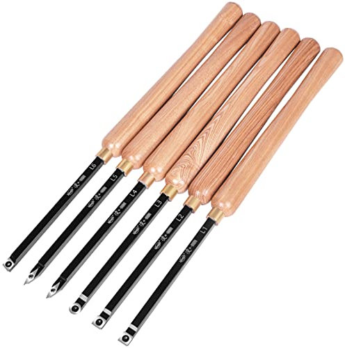 Drehwerkzeug 6 Teiliges Set, Drechseleisen Holzdrehmaschinen Meißel Set Hartmetall-Trennwerkzeug Drehmeißel Diamantform/Runde/Vierkantschneider Mit Holzgriff Zum Drechseln Drechselbeitel