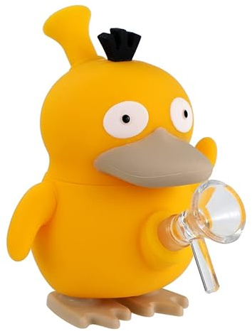 Bong Cartoon Silicone Bong Small Yellow Duck Mini Plastic Bongs with Smoking Bongs Percolator,Water Pipe Bowl 14cm Water Bong with Stash Pot Smell Proof Container Acrylic Bong“Nicotine Free”