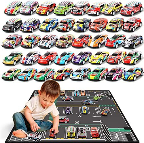Veluoess 40 Piezas Mini Juguete Coche de Carreras, Vehículos de Fricción Juego para Niños 3+
