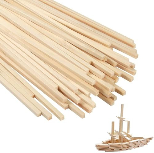 QEEYON Bambusstäbe zum Basteln, 50 Stück Holzstäbe 30 cm x 5 mm x 5 mm, Unbehandelte Naturholz Hochwertige Bambusstock für Handwerk und Heimwerker