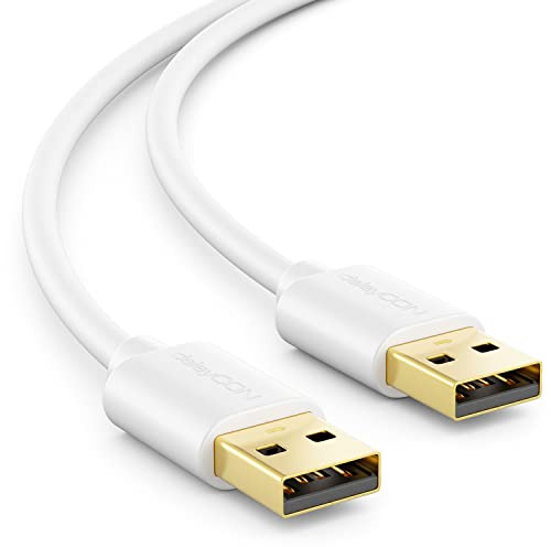 deleyCON 3,0m USB 2.0 A-Stecker auf A-Stecker Kabel - High Speed Datenkabel - Schnelle und Sichere Datenübertragung, Passgenaue Stabile USB-Kontakte, Abwärtskompatibel, Weiß