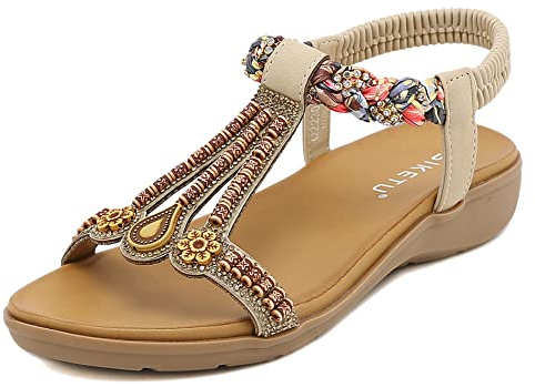 SMajong Sandales Femmes Plates Mode Bohême Strass Fleurs Tongs Confortable Bout Ouvert Chaussures de Plage Vacances
