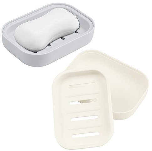 LANSKYLAN 2 Stück Seifenschale mit Ablauf Seifenschalen Kunststoff Seifenablage Plastik Soap Dish with Drainage Seifenhalter Seifenschalenhalter Trocken Soap Dishes für Seife Scrubber Schwämme