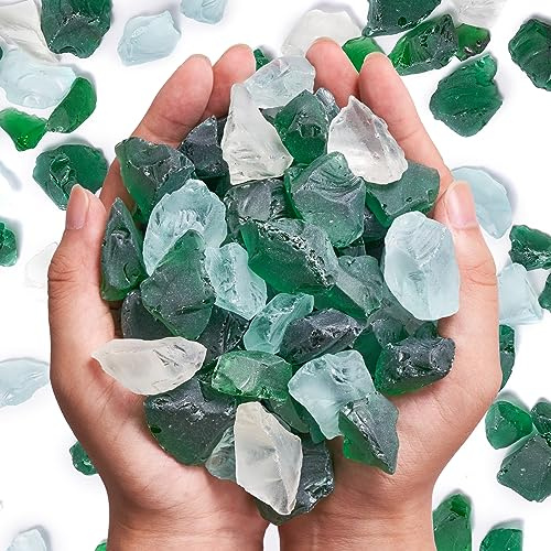 Versatile Frosted Sea Glass Block - 1LB Green Vase fillers, Aquarium Gravels, Sea Glass Decor, Ideal for DIY Crafts, and Home Decor - Perfect for Beach Weddings and More (Green & Turquoise & White)