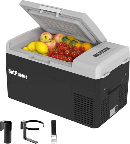 Setpower FC20 12 V kylskåp 21 kvart bilkylskåp bärbart bilkylskåp med bilresesats, bärbar frys elektriska kylare för fordon ac/dc, 12 volt bilkylare för skåpbil, lastbil, husbil, SUV, lastbil, husbil