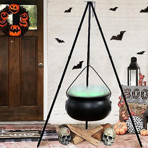 Aoblok Hexenkessel Halloween Deko, Schwarz Kunststoff Großer Hexenkessel auf Dreibein mit Beleuchtung, Hexenkessel Süßigkeiten Kessel für Großer Süßigkeiten Halloween Party Dekoration (73CM)