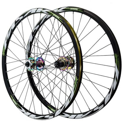 MIRODO 24-Zoll-Fahrrad-Laufradsatz Schnellspanner-MTB-Laufradsatz 32H Alu-Legierungsfelge Scheibenbremse Bunte Nabe Vorne 2 Hinten 4 Lager Unterstützt 7-8-9-10-11-12-Gang-Kassette