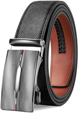 LAKIDAY Cintura Uomo, Nero Cintura con Fibbia Automatica a Cricchetto Per Abito da Uomo, Cintura in Pelle 35 mm Misura Regolabile 10-Nero-125