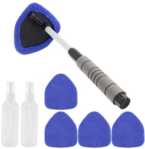 alwaiiz Set detergente per parabrezza con 4 cuscinetti in microfibra e 2 flaconi spray da 100 ml, detergente per vetri auto estensibile, adatto alla pulizia dei vetri, blu