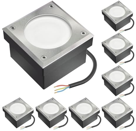 ledscom.de 8x LED pavé NEOLUM pour l'extérieur, IP67, carré, 10 x10cm, ampoule GX53 incluse, 56lm, blanc