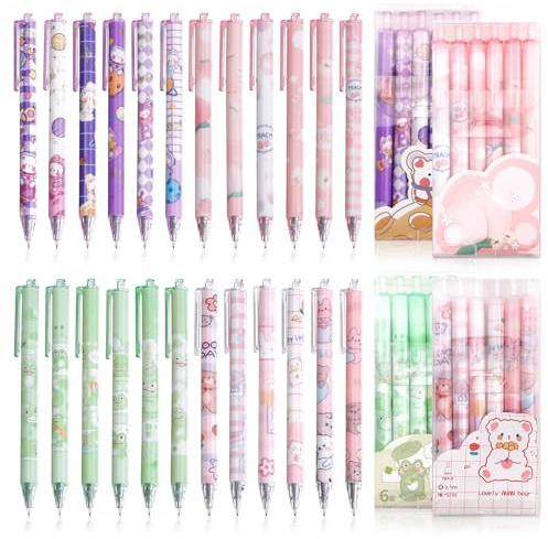 SHAIDOJIO 24 Kawaii gelpenna, 0,5 mm söt kulspetspenna, kawaii tecknad penna, gelpenna för kontorsgåvor, skrivdagbok, hem, kontor