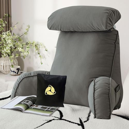 Rückenkissen für Bett Waschbarer, Ergonomisches Bett Rückenlehne, Lesekissen für Bett und Sofa mit Armlehnen/Nacken, Sitzkissen Bett, Bett Kissen Rückenkissen für Erwachsene beim 75cm×40cm×58cm