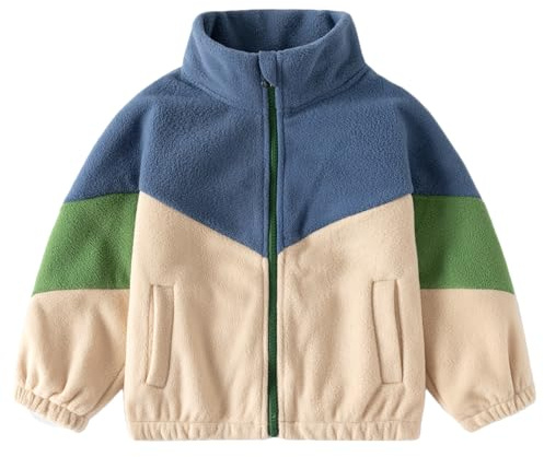 Kinder Polar Fleece Jacke, Baby Jungen Voll-Reißverschluss Langarm Warm Mantel für Herbst Frühling Winter, Blau,Tag 130,5-6J