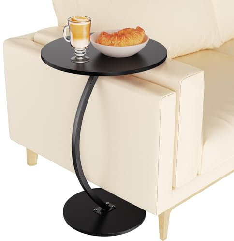 nicekool Beistelltisch, Kleiner Beistelltisch C Form, Mobiler Sofatisch Wohnzimmertisch C-Form mit Metallgestell, runder Tisch als Ablagefläche für Sofa für Kaffee und Laptop (Dunkel)