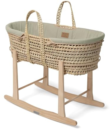 Clair de Lune Bio-Palme Moseskorb mit natürlichem Schaukelständer, preisgekrönter Baby-Stubenwagen 75 x 28 cm (Salbeigrün)
