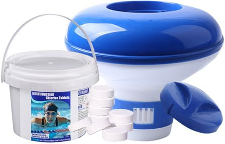 Chlorine Tablets, Chlorine Granules 220g with Floating Chlorine Dispenser, Multifunction Pool Chlorine for Swimming Pools and Hot Tubs Spa (220, Grams)