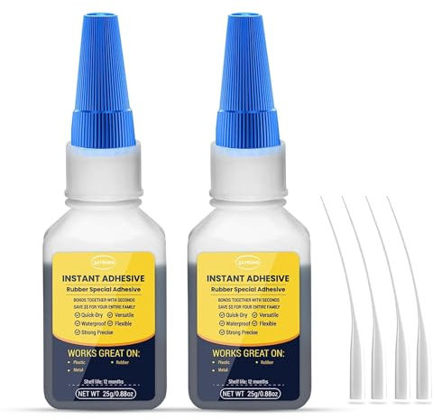 2-Pack Instant Rubber Adhesive - 50g Black Glue for Tyre, Boots, Shoes, Leather, Mat - Quick-Dry Super Glue