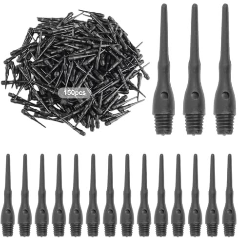 KSJEHW Dartspitzen Kunststoff 150 Stück Premium Softdart Spitzen I Short Tip I 2BA Gewinde I Dartpfeil Spitzen, Softdarts Ersatzspitzen, Besonders stabil & langlebig