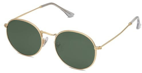 Sonnenbrille Damen Kleine runde polarisierte Sonnenbrille für Frauen Männer Klassische Vintage Retro Schatten UV400 (Gold Green)