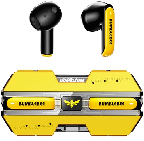 Transformers TF-T01 äkta trådlösa öronsnäckor trådlös Bluetooth 5.4 öronknoppar djup bas ljud öronsnäcka med smart brusreducerande mikrofon IPX5 vattentät öronhörlurar för Android iOS gul humla