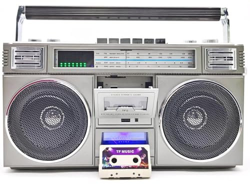 Lettore e registratore di cassette, Boombox Bluetooth Retro Street con altoparlanti woofer doppi da 3 da 30 W, supporta USB/Micro SD/AUX e regolazione del bilanciamento alto e basso, per raduni