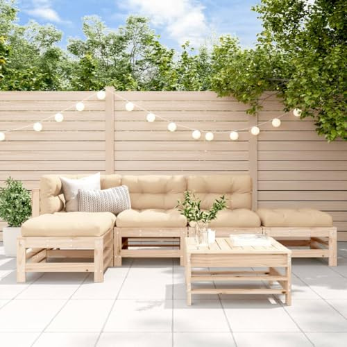 Keyroto 6-TLG. Trädgårdsloungeset med kudde i massivt trä, trädgårdssoffa, loungemöbler, trädgård lounge, loungesoffa, trädgårdssoffa, trädgårdsmöbler, balkongsoffa, utomhussoffa, balkongmöbler,