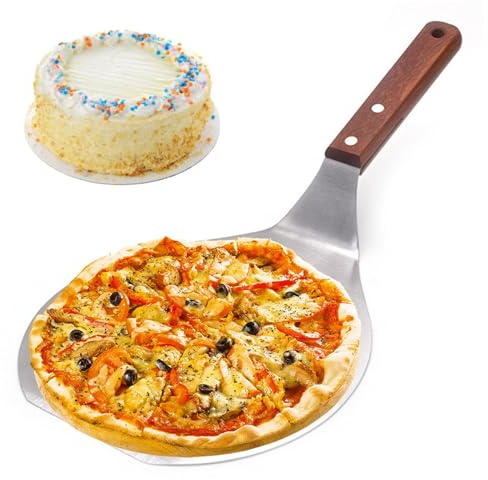 Grtheenumb Pizza de Pizza Paleta de Pizza de Acero Inoxidable de 6.5 Pulgadas con asa de Madera Pelea de Pizza Redonda Antiadherente para Hornear Pastel, Masa, Pan, Pasteles, Pizza Pala
